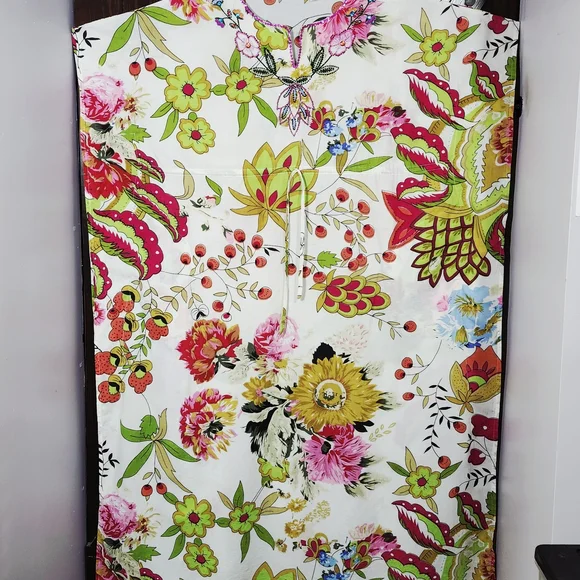 La Cera Colorful Floral Kaftan Mu Mu Dress One Size Fits Most Cover Up - Picture 7 of 7